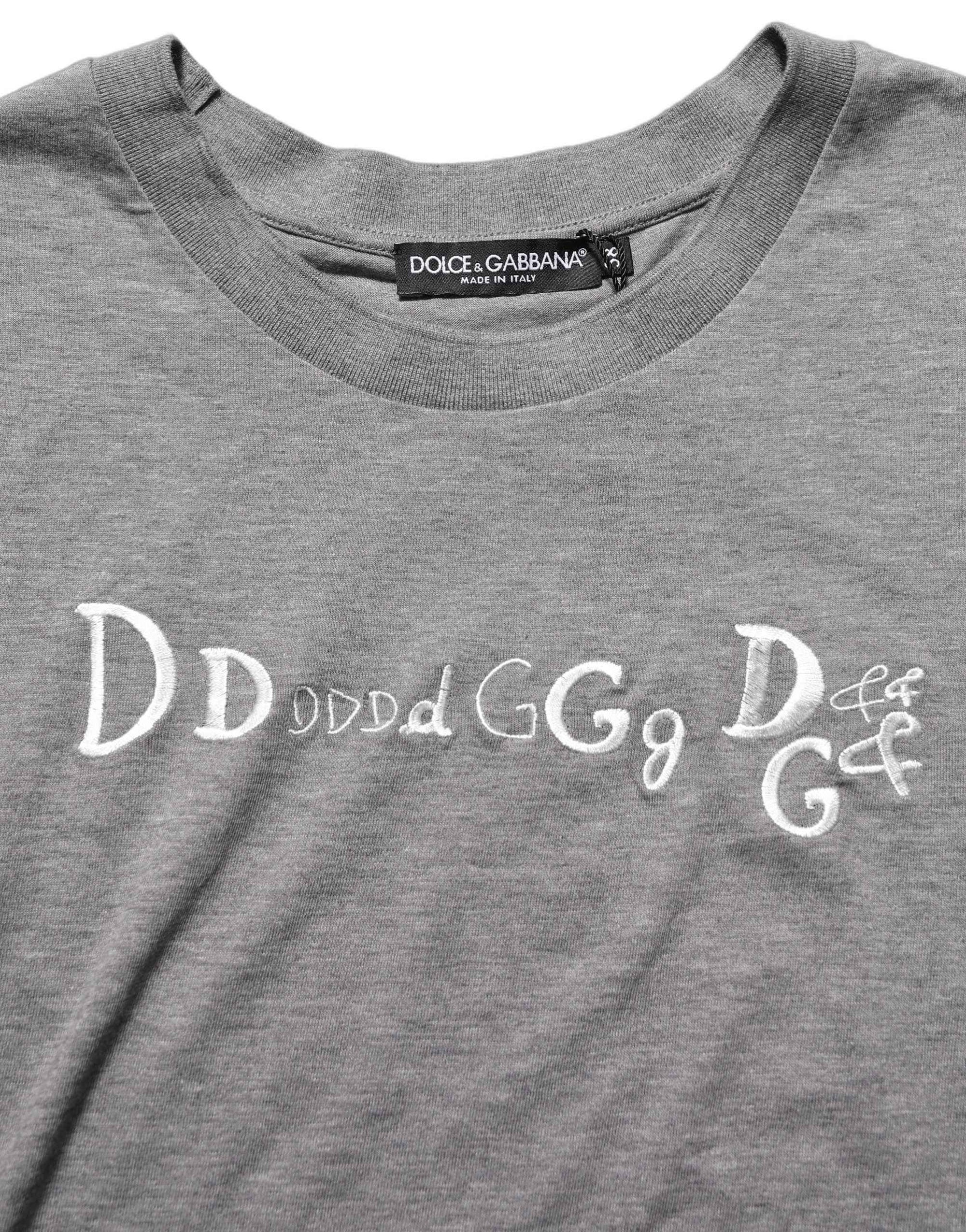 Dolce & Gabbana Gray Logo Embroidery Short Sleeve T-shirt