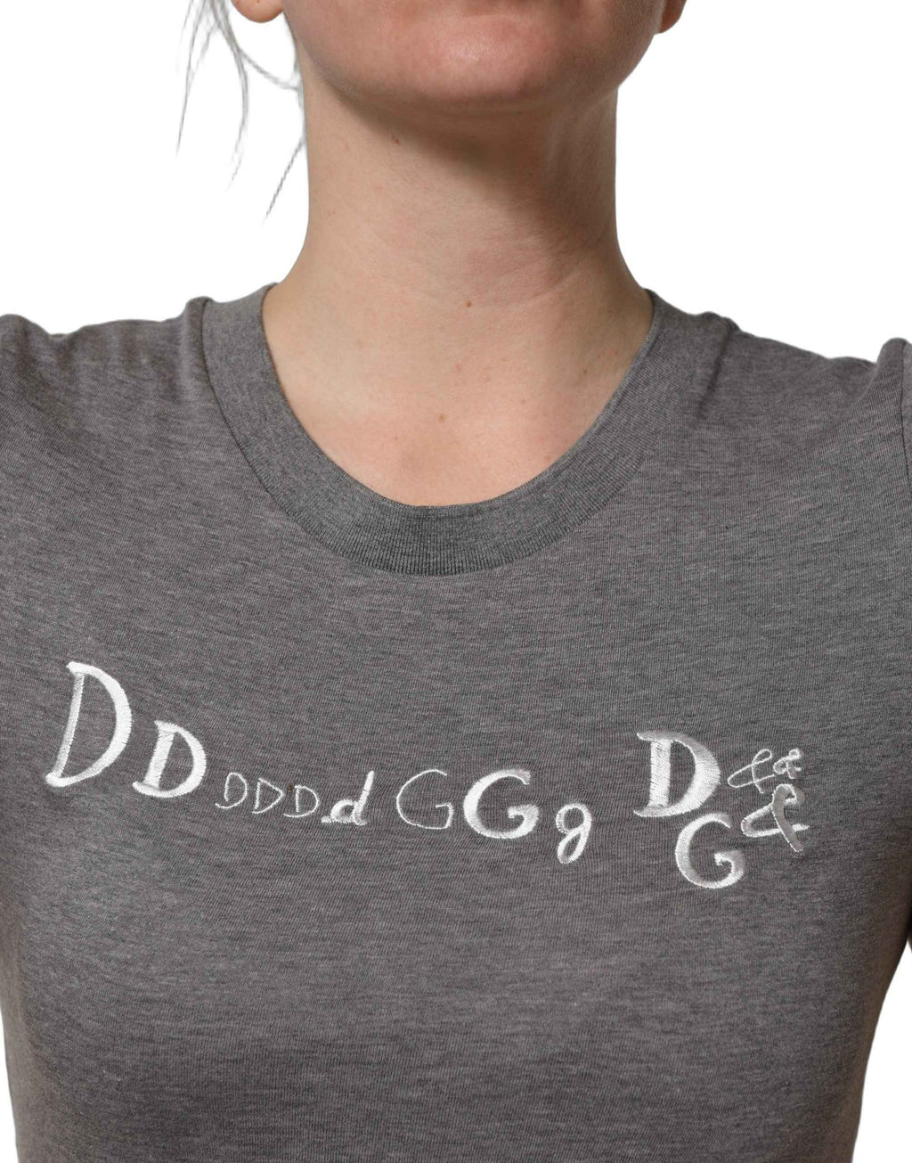 Dolce & Gabbana Gray Logo Embroidery Short Sleeve T-shirt