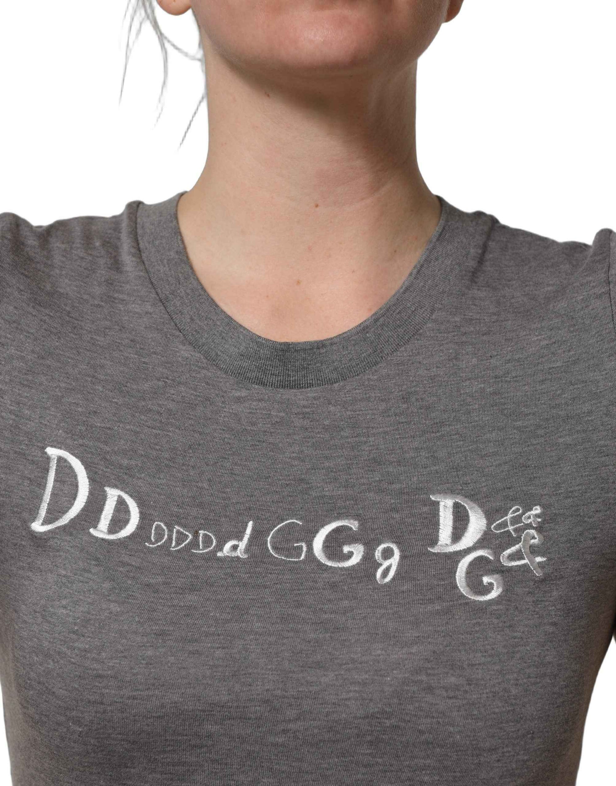 Dolce & Gabbana Gray Logo Embroidery Short Sleeve T-shirt