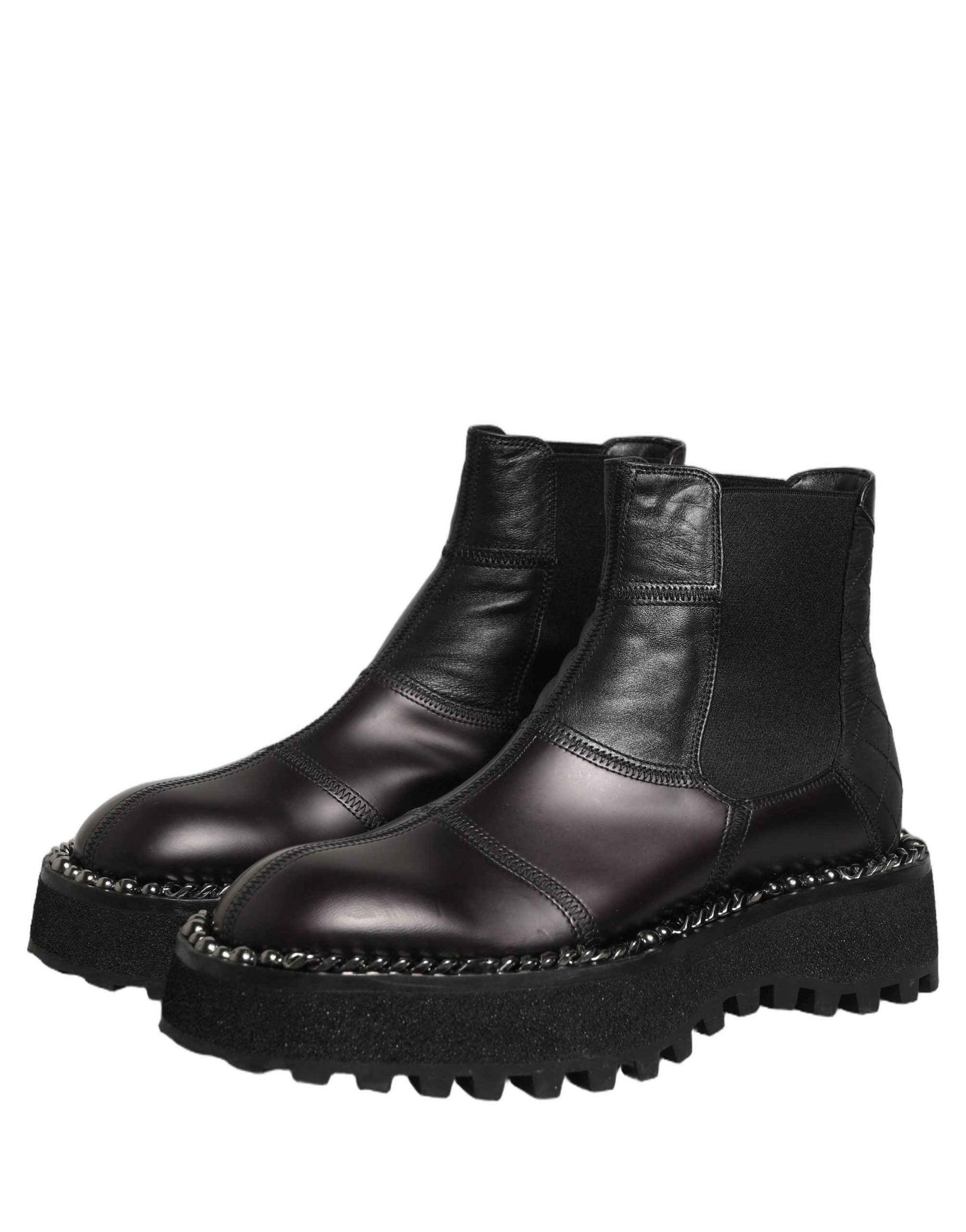 Dolce & Gabbana Black Leather Slip On Chelsea Boots Shoes
