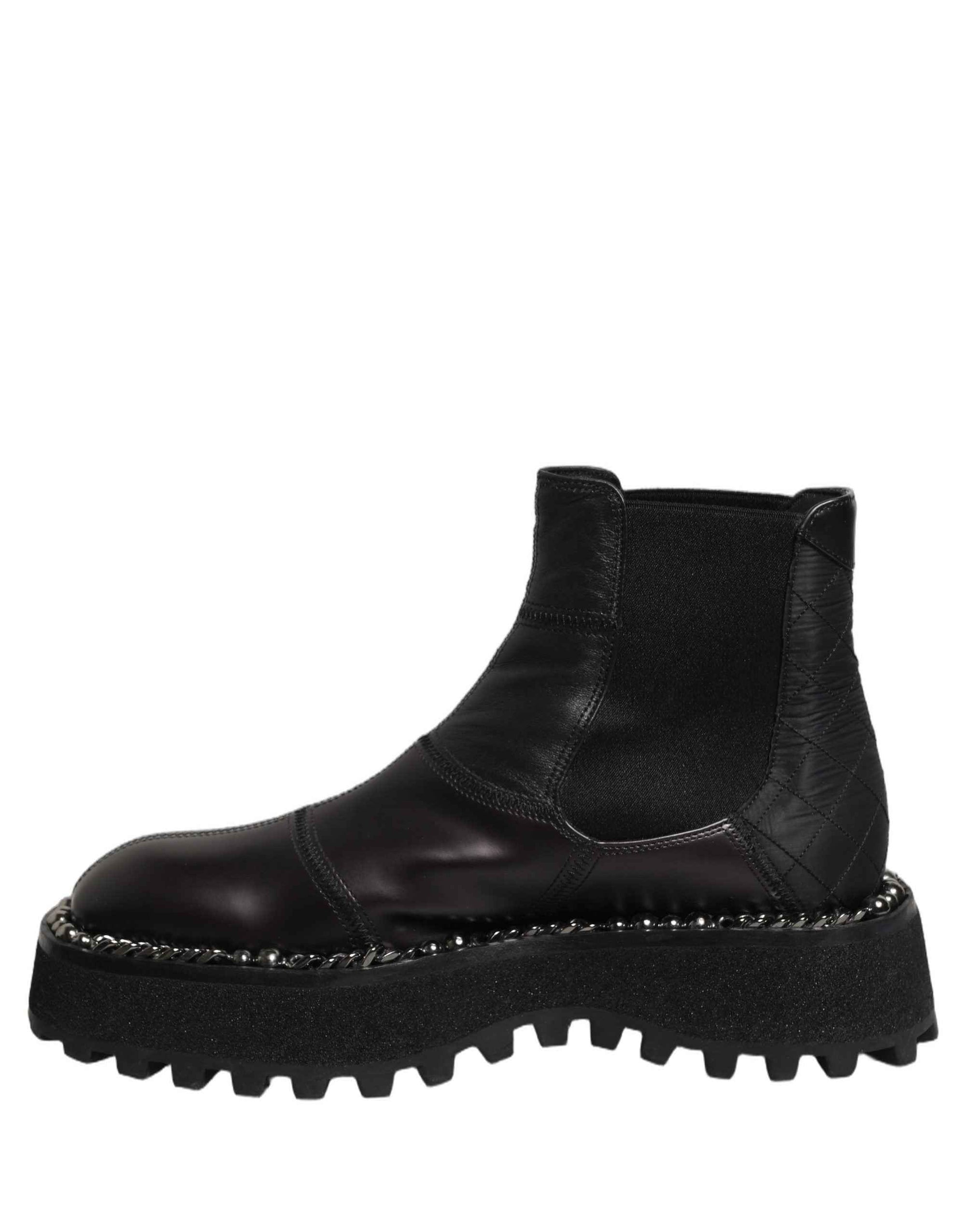 Dolce & Gabbana Black Leather Slip On Chelsea Boots Shoes