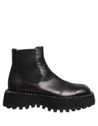 Dolce & Gabbana Black Leather Slip On Chelsea Boots Shoes