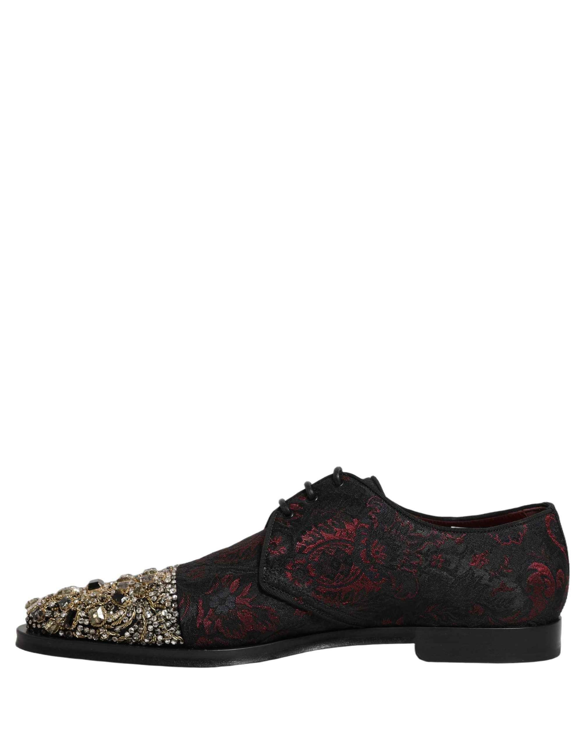 Dolce & Gabbana Black Red Embellished Derby Dress Formal Shoes