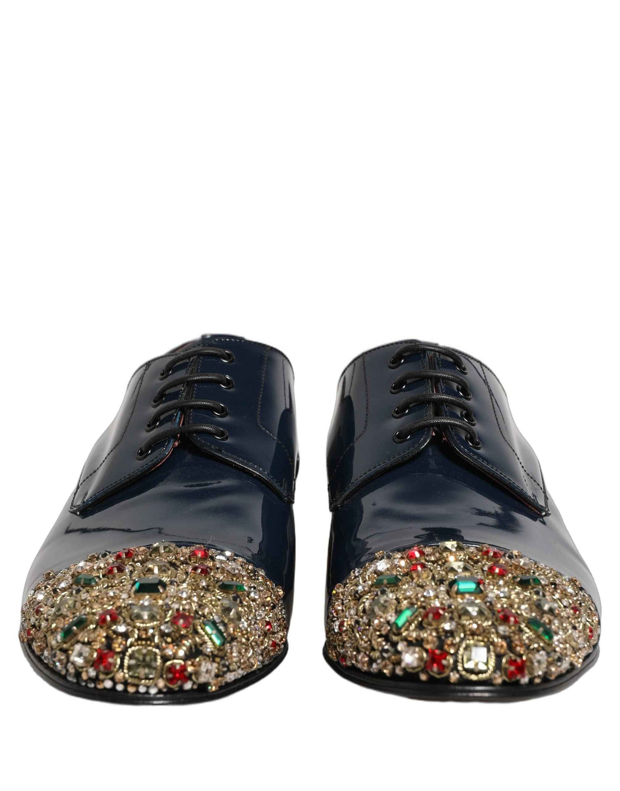 Dolce & Gabbana Blue Embellished Men Derby Dress Formal Shoes