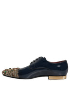 Dolce & Gabbana Blue Embellished Men Derby Dress Formal Shoes