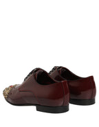 Dolce & Gabbana Maroon Embellished Derby Dress Formal Shoes