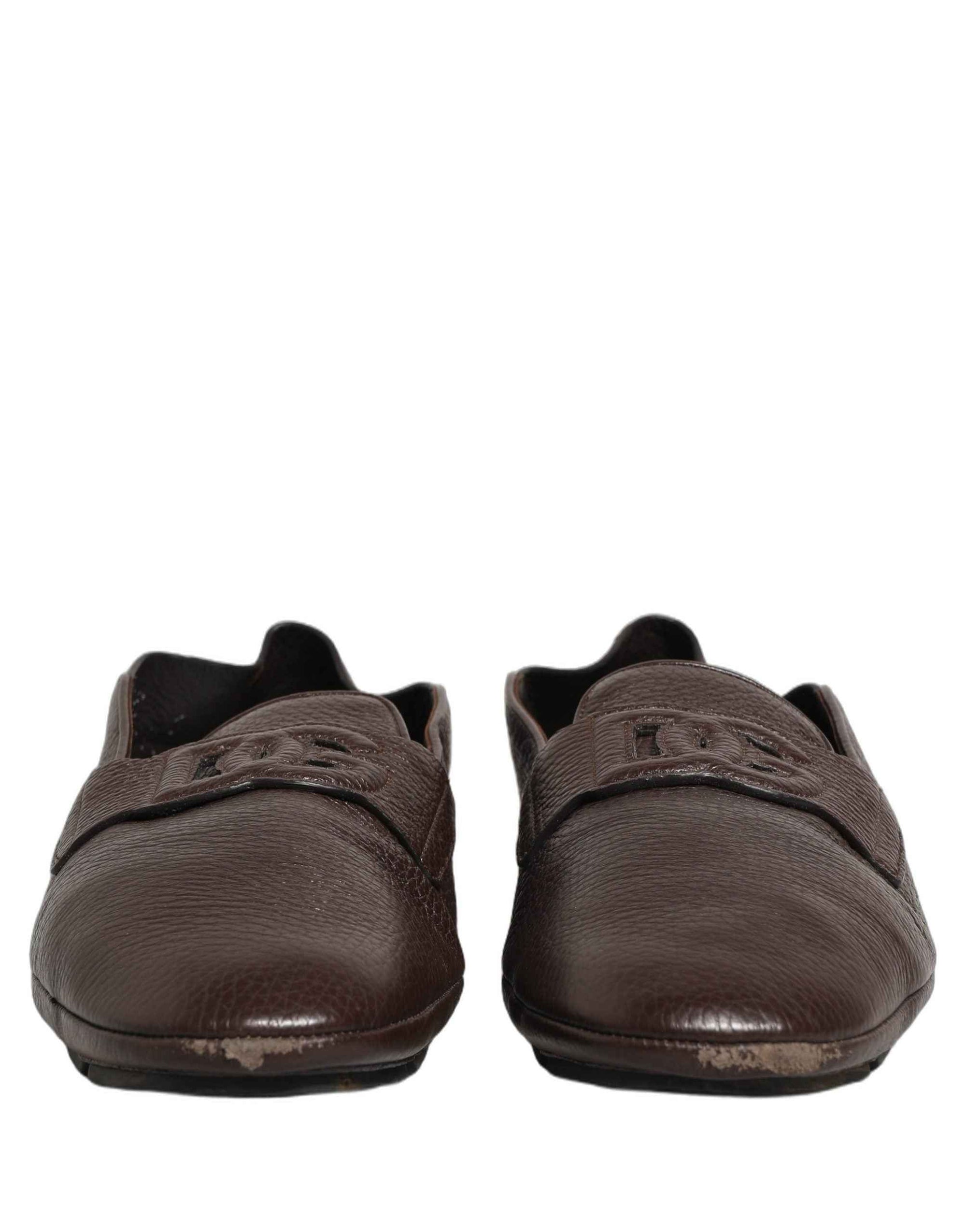 Dolce & Gabbana Brown Deerskin Leather Driver Loafers Shoes