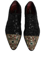 Dolce & Gabbana Black Sequin Embellished Men Derby Dress Shoes
