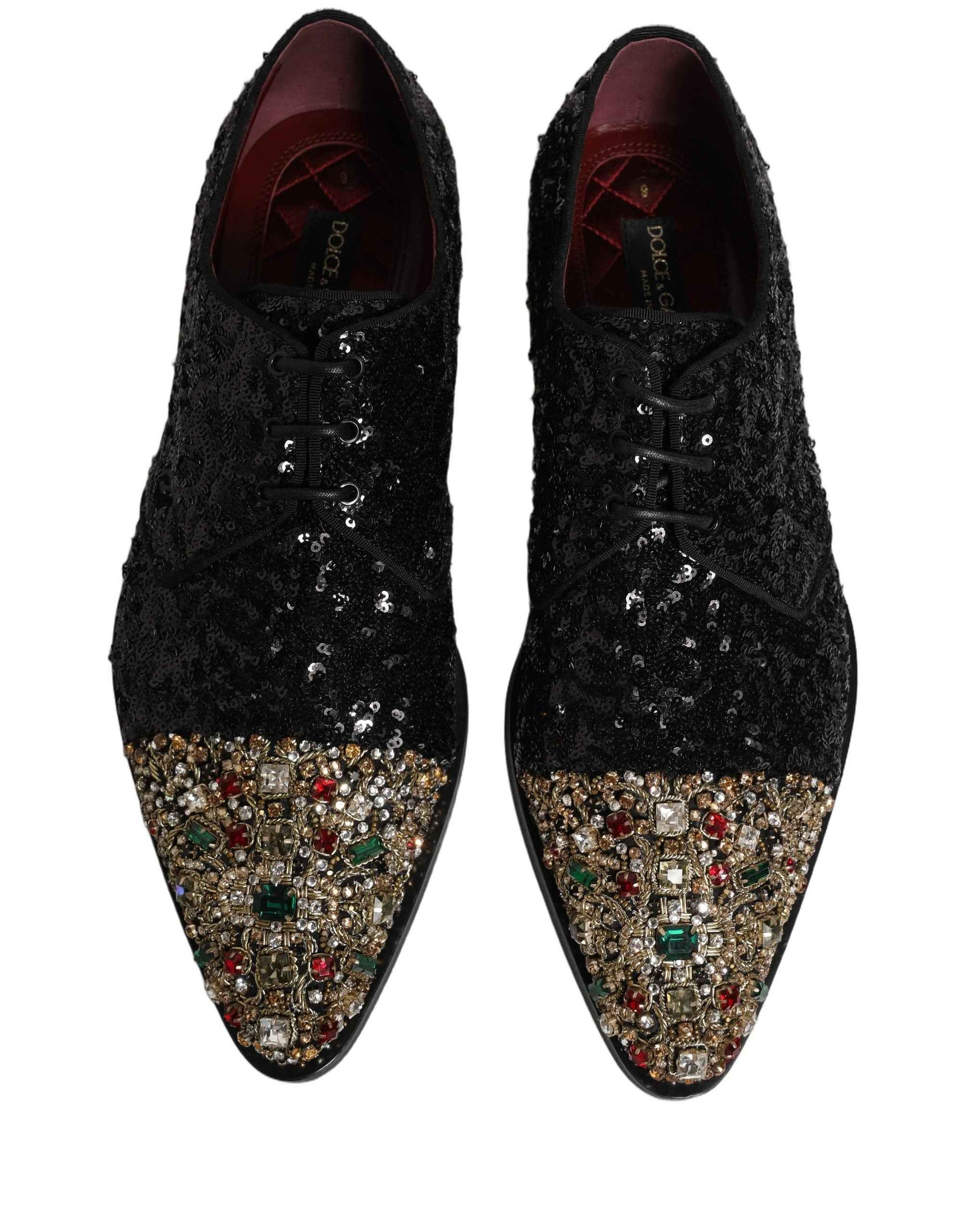 Dolce & Gabbana Black Sequin Embellished Men Derby Dress Shoes