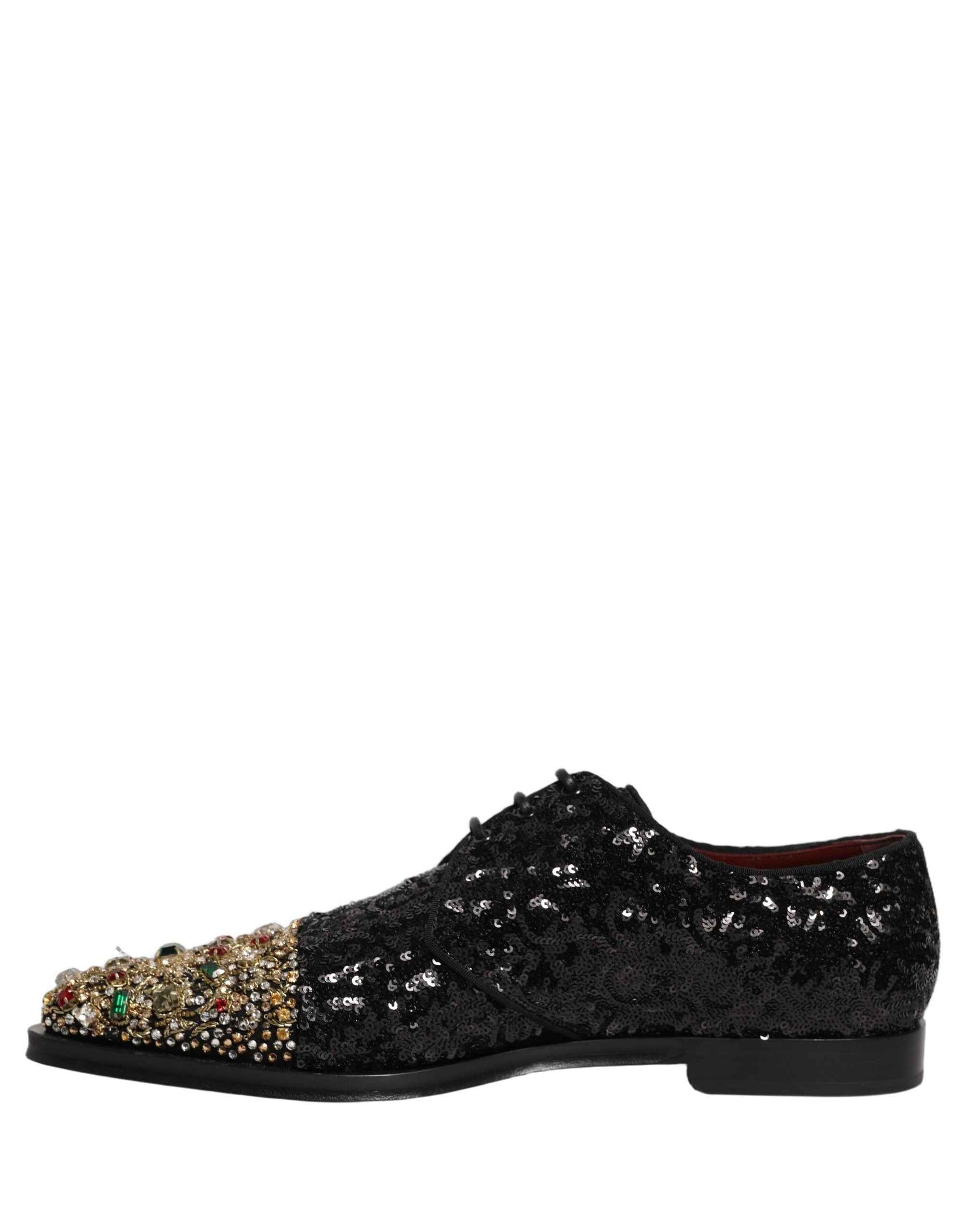 Dolce & Gabbana Black Sequin Embellished Men Derby Dress Shoes