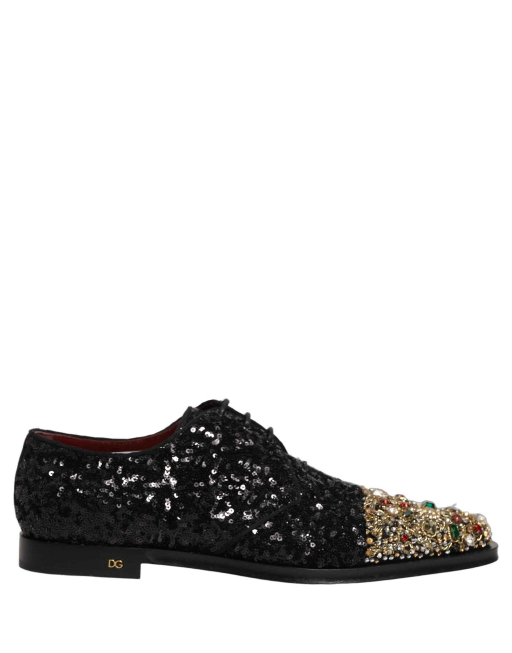 Dolce & Gabbana Black Sequin Embellished Men Derby Dress Shoes