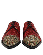 Dolce & Gabbana Red Sequin Embellished Men Derby Dress Shoes