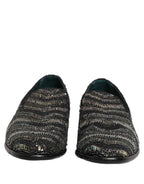 Dolce & Gabbana Black Silver Embellished Slip On Loafers Shoes