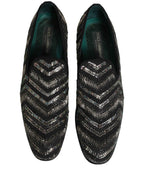 Dolce & Gabbana Black Silver Embellished Slip On Loafers Shoes