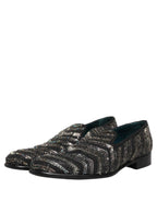 Dolce & Gabbana Black Silver Embellished Slip On Loafers Shoes