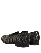 Dolce & Gabbana Black Silver Embellished Slip On Loafers Shoes
