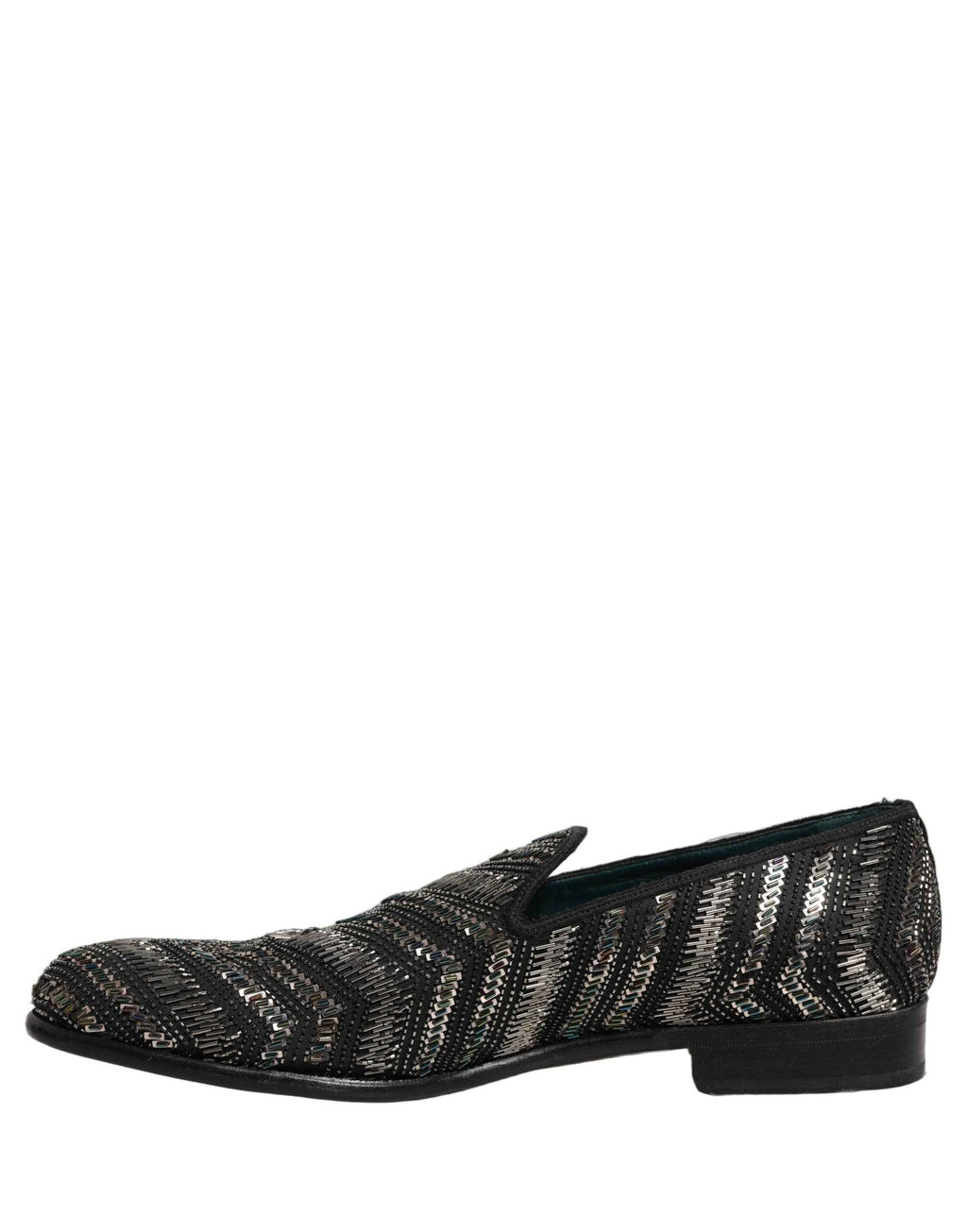Dolce & Gabbana Black Silver Embellished Slip On Loafers Shoes