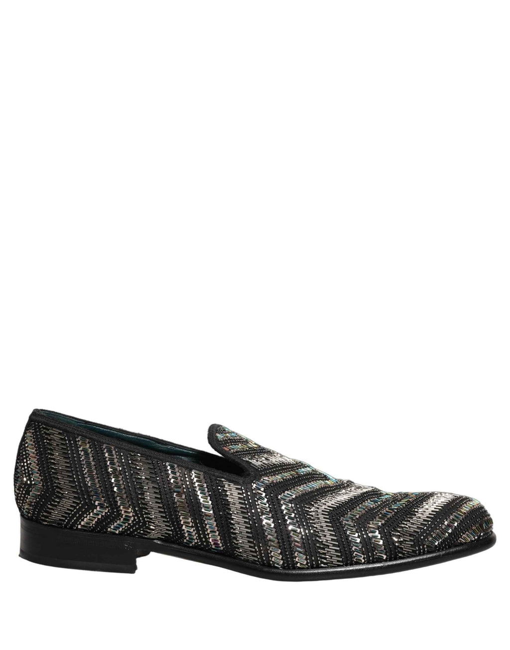 Dolce & Gabbana Black Silver Embellished Slip On Loafers Shoes
