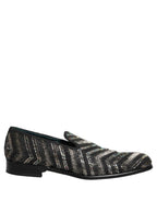 Dolce & Gabbana Black Silver Embellished Slip On Loafers Shoes