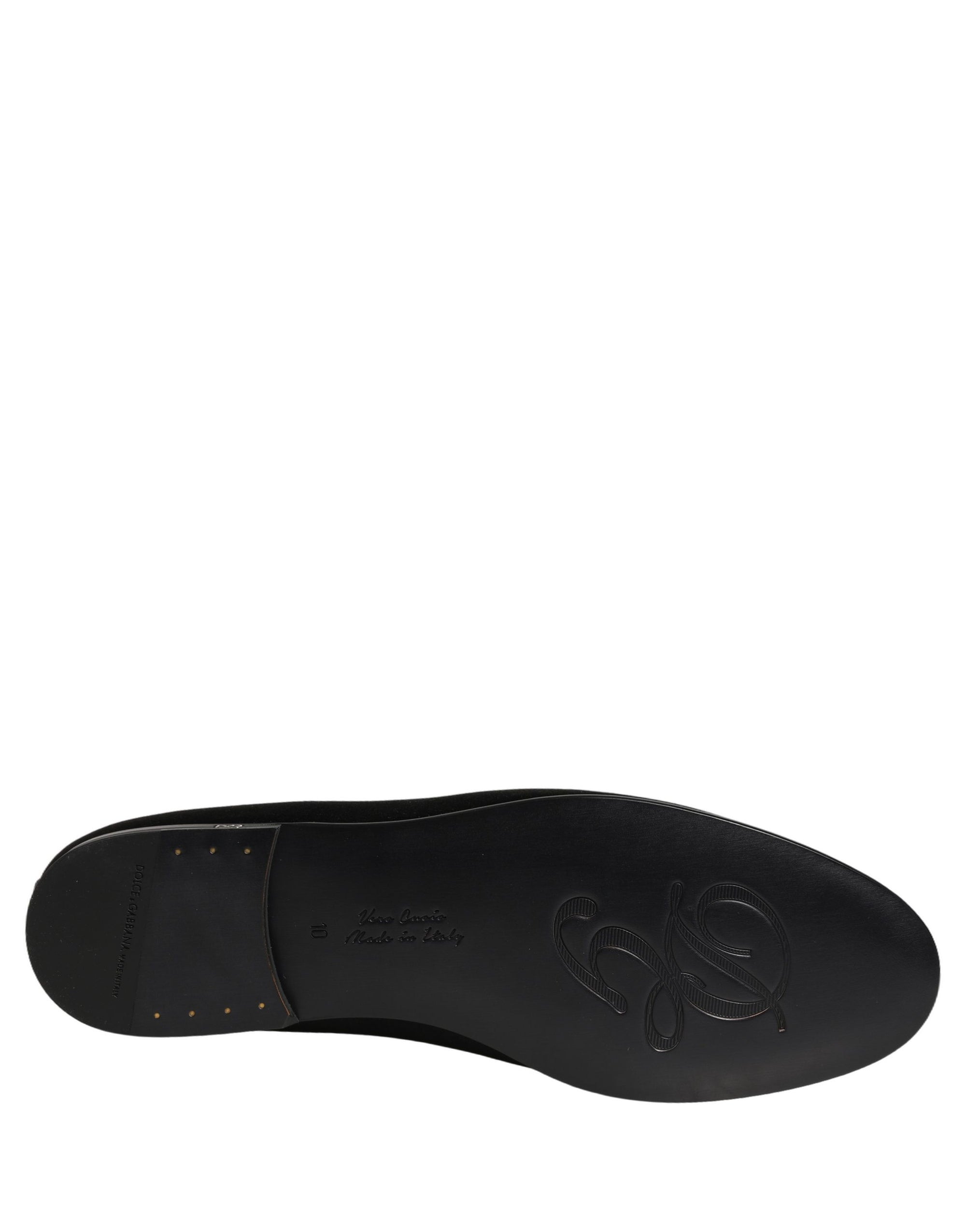 Dolce & Gabbana Black Satin Logo Slip On Flats Loafers Shoes