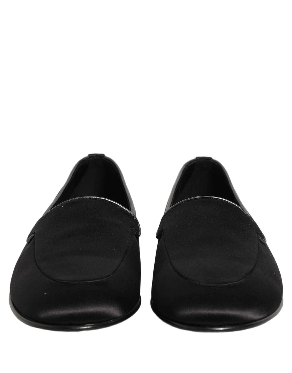 Dolce & Gabbana Black Satin Logo Slip On Flats Loafers Shoes