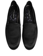 Dolce & Gabbana Black Satin Logo Slip On Flats Loafers Shoes