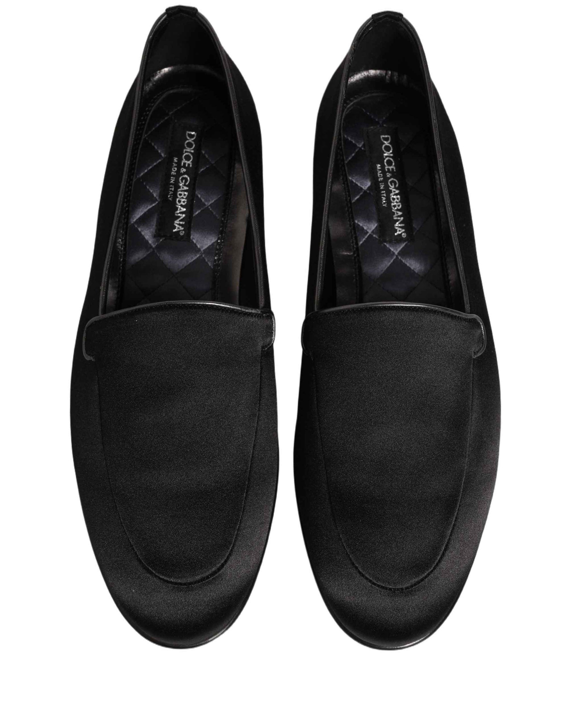 Dolce & Gabbana Black Satin Logo Slip On Flats Loafers Shoes