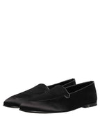 Dolce & Gabbana Black Satin Logo Slip On Flats Loafers Shoes