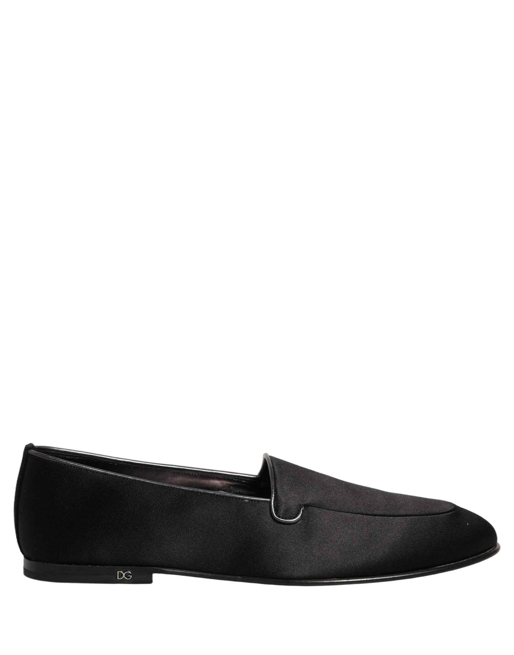 Dolce & Gabbana Black Satin Logo Slip On Flats Loafers Shoes