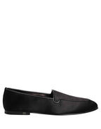 Dolce & Gabbana Black Satin Logo Slip On Flats Loafers Shoes