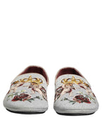 Dolce & Gabbana Gray Crown Rose Angel Embroidery Loafer Shoes