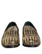 Dolce & Gabbana Gold Striped Sequin Embellished Loafer Shoes