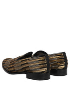Dolce & Gabbana Gold Striped Sequin Embellished Loafer Shoes