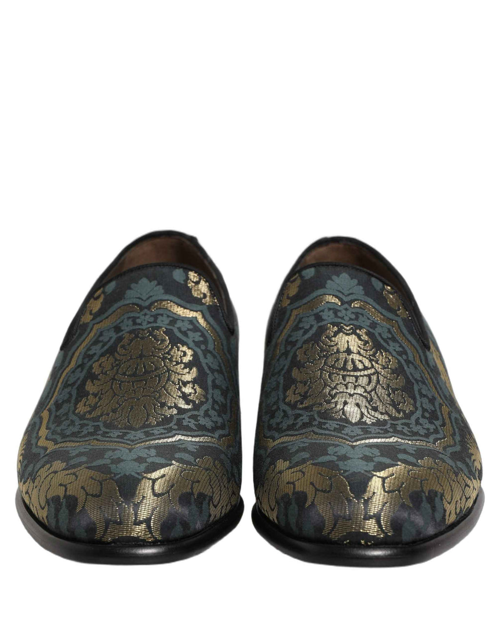 Dolce & Gabbana Black Floral Brocade Slip On Loafers Shoes