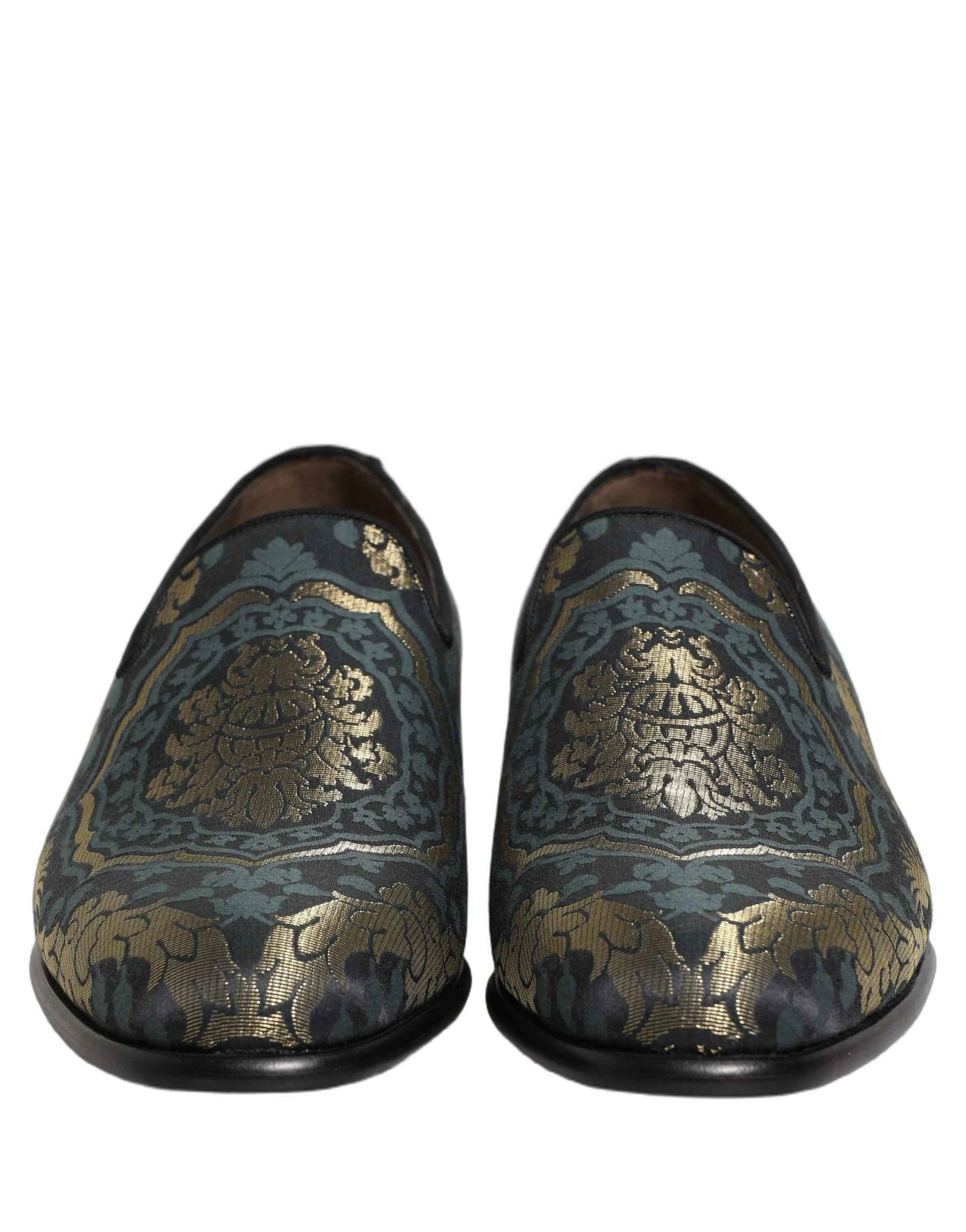 Dolce & Gabbana Black Floral Brocade Slip On Loafers Shoes
