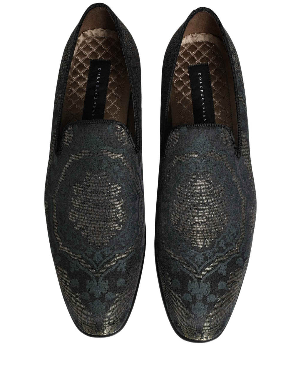 Dolce & Gabbana Black Floral Brocade Slip On Loafers Shoes