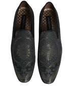 Dolce & Gabbana Black Floral Brocade Slip On Loafers Shoes