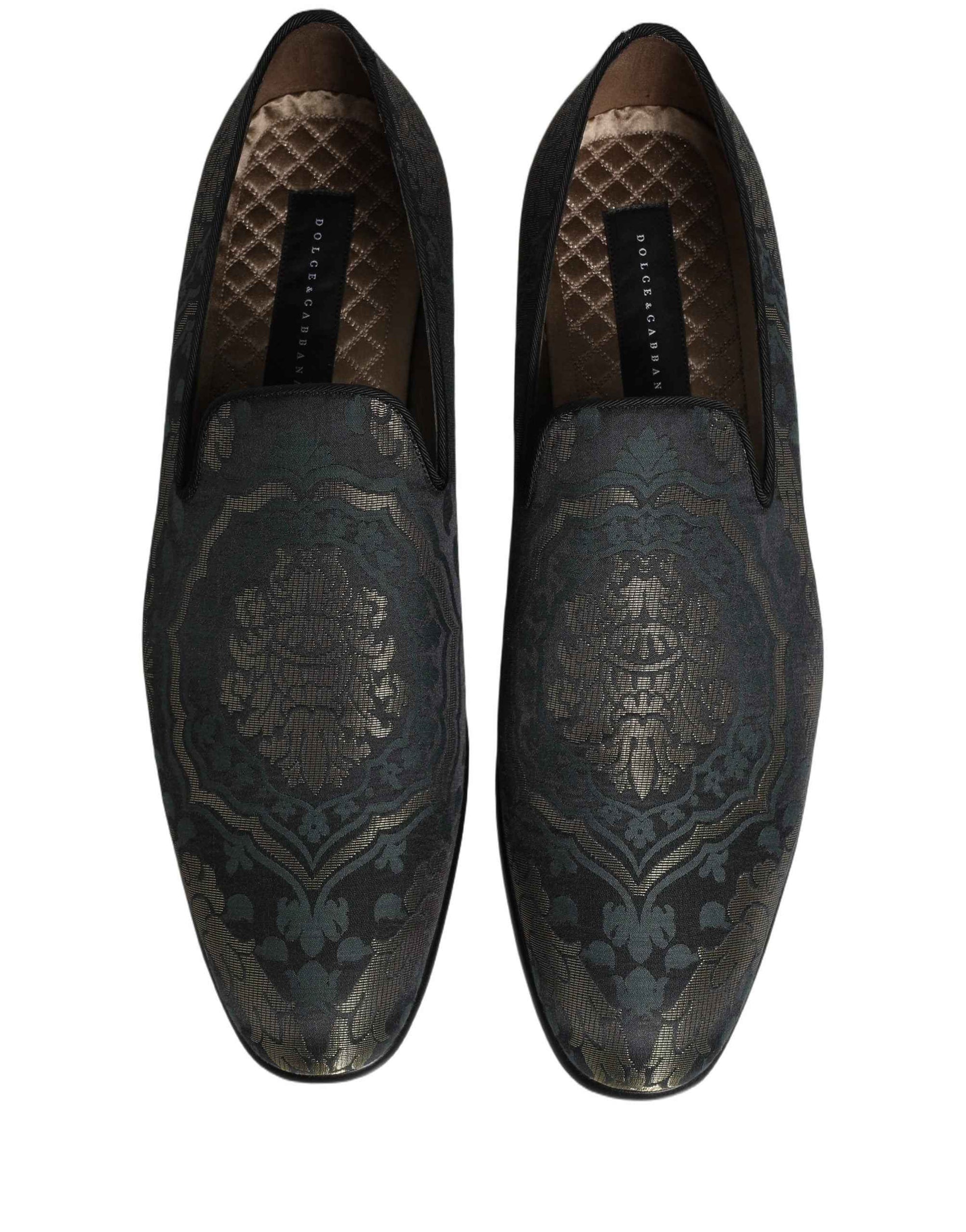 Dolce & Gabbana Black Floral Brocade Slip On Loafers Shoes