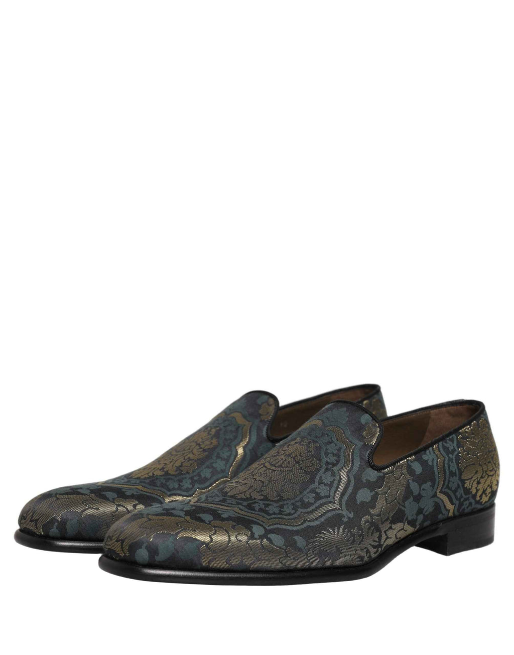 Dolce & Gabbana Black Floral Brocade Slip On Loafers Shoes