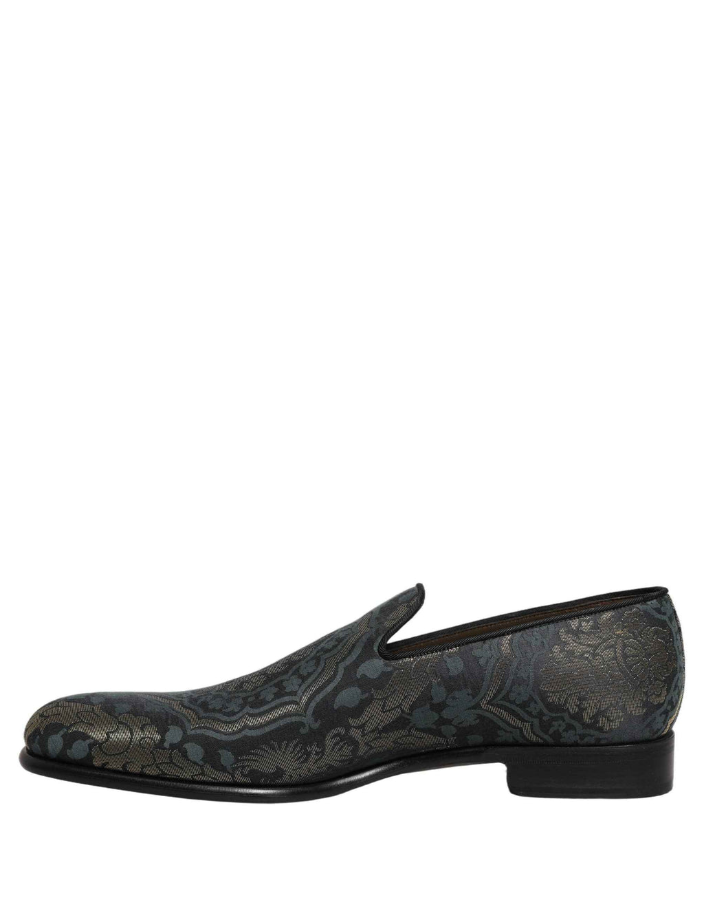 Dolce & Gabbana Black Floral Brocade Slip On Loafers Shoes