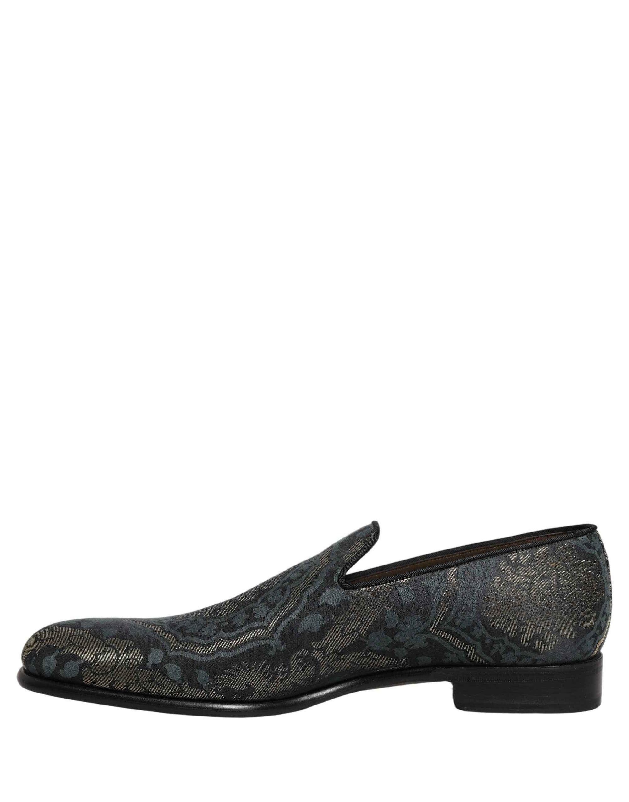 Dolce & Gabbana Black Floral Brocade Slip On Loafers Shoes
