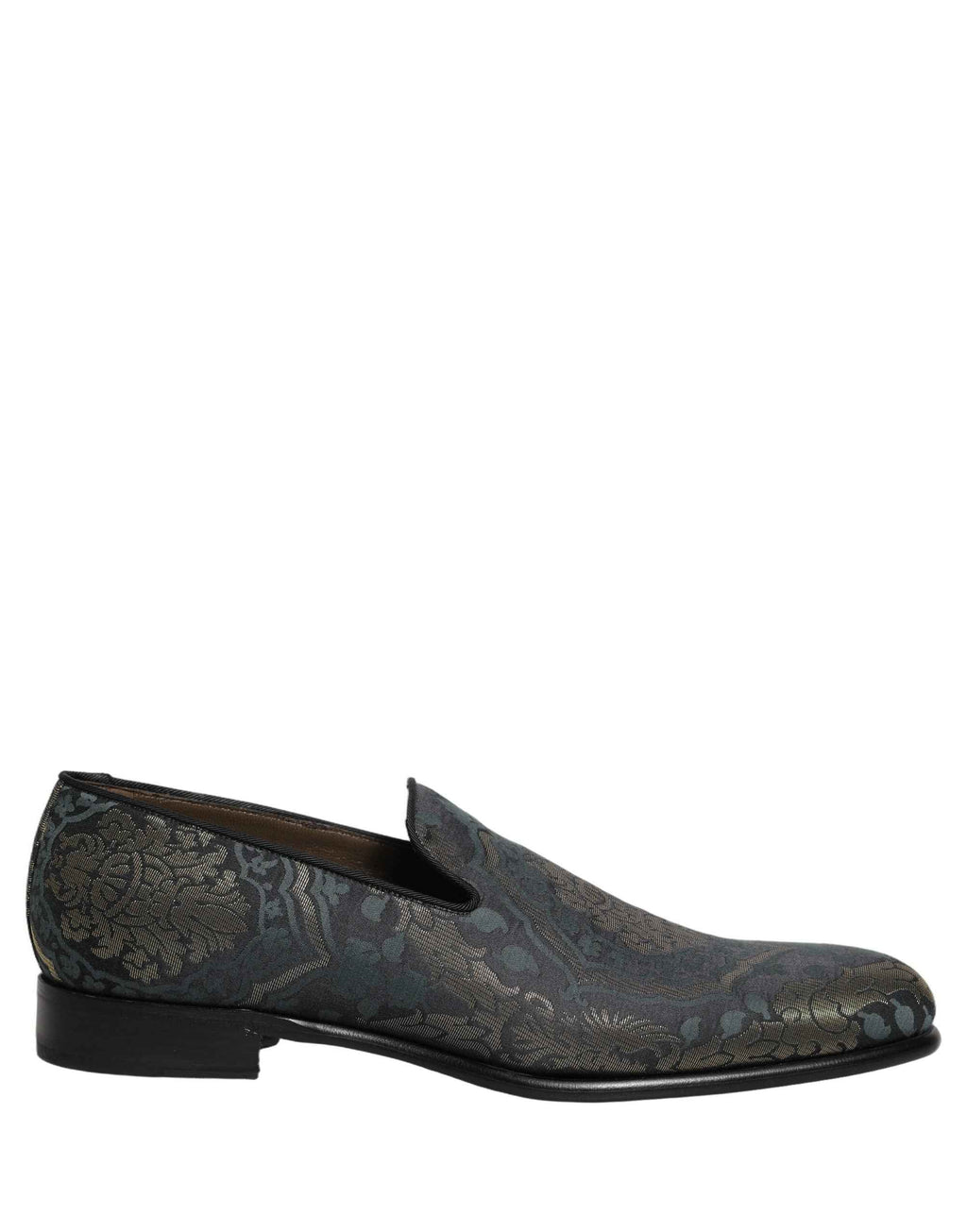 Dolce & Gabbana Black Floral Brocade Slip On Loafers Shoes