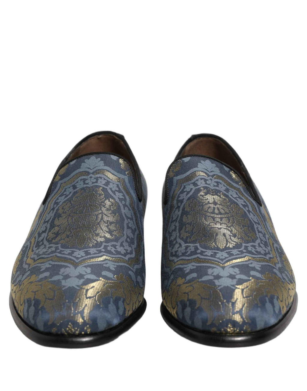 Dolce & Gabbana Blue Floral Brocade Slip On Loafers Shoes