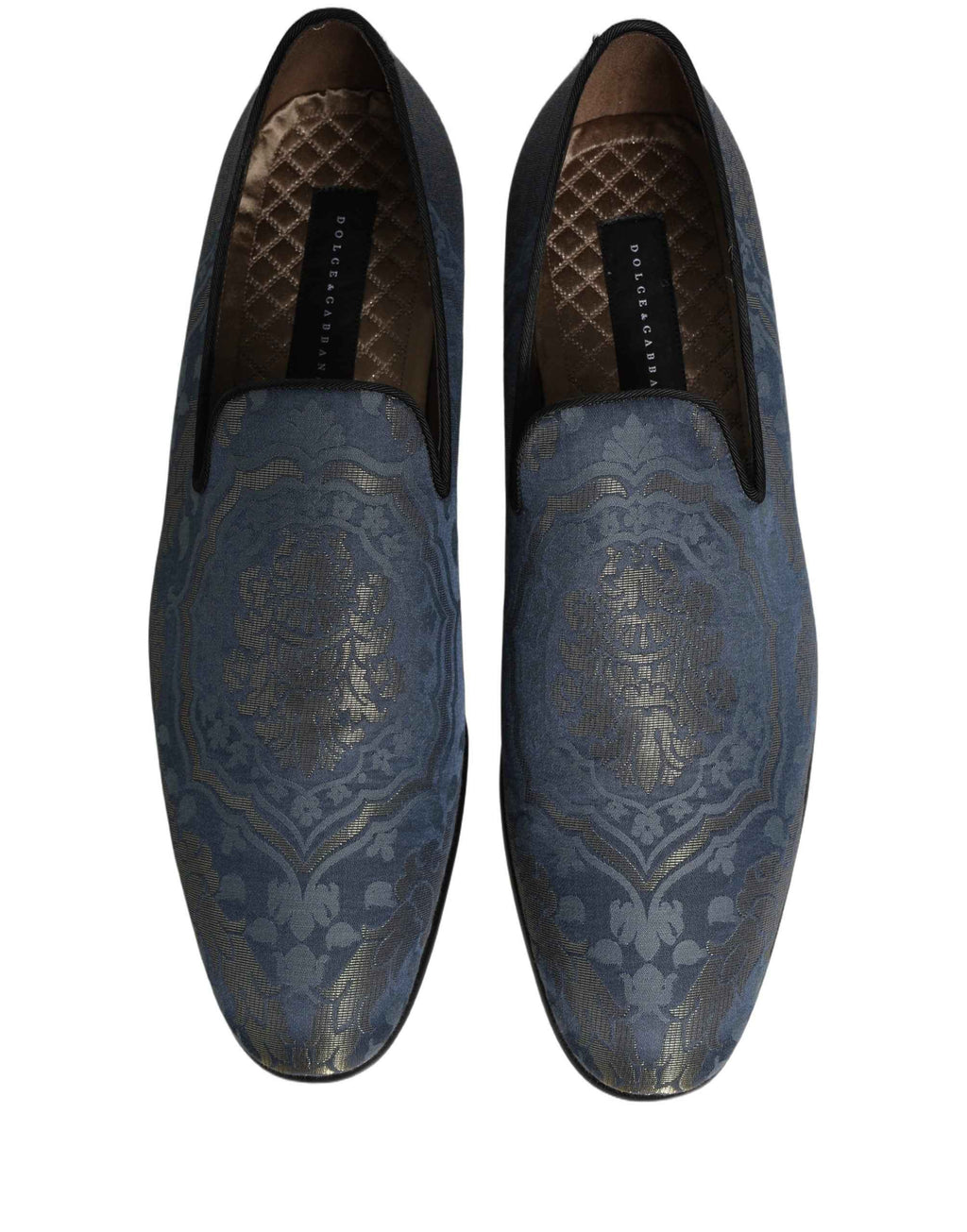 Dolce & Gabbana Blue Floral Brocade Slip On Loafers Shoes