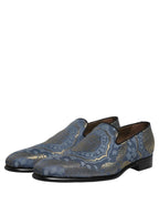 Dolce & Gabbana Blue Floral Brocade Slip On Loafers Shoes