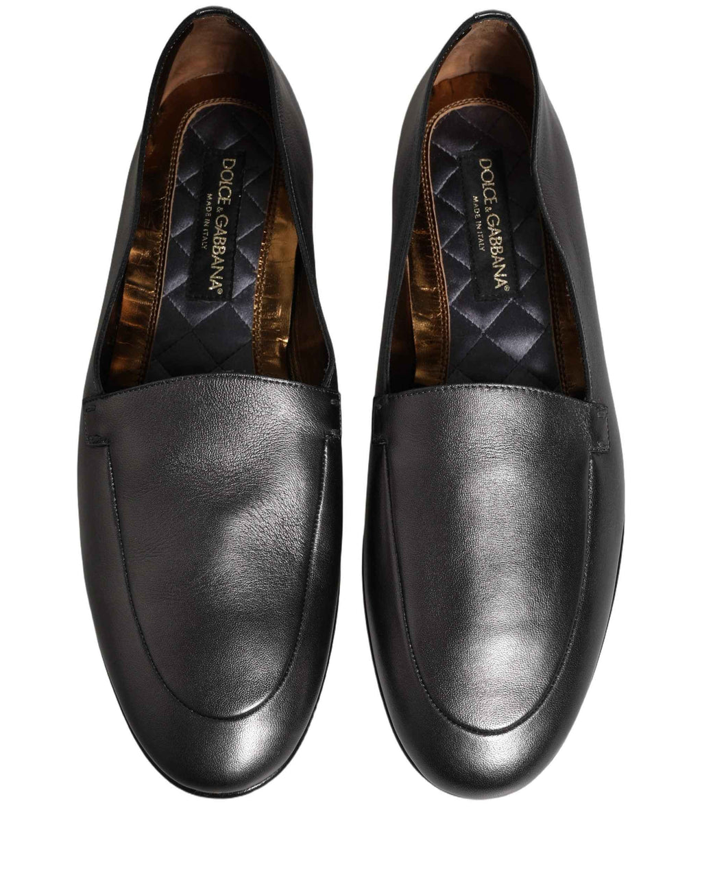 Dolce & Gabbana Silver Leather DG Logo Slip On Loafers Shoes