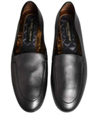 Dolce & Gabbana Silver Leather DG Logo Slip On Loafers Shoes