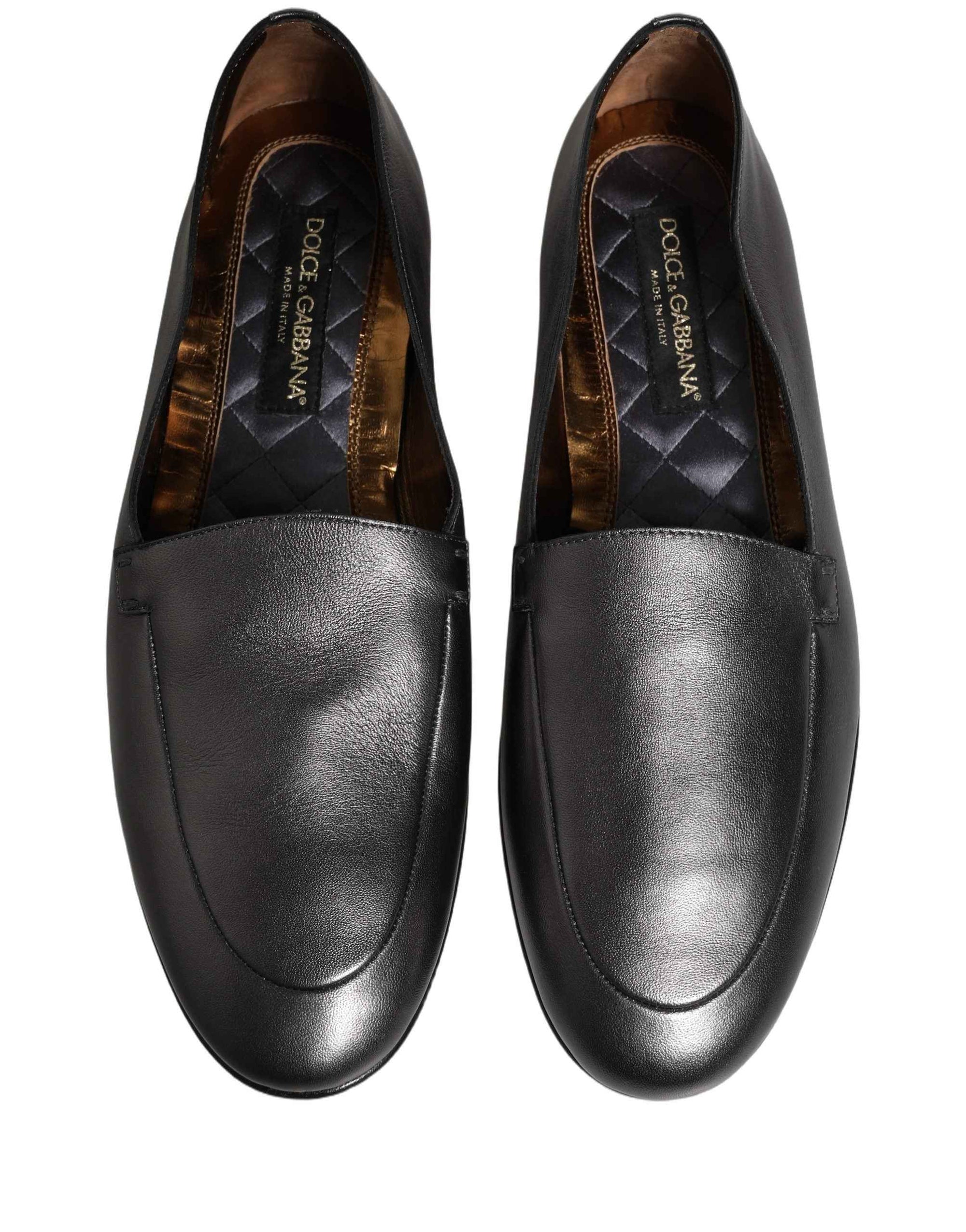 Dolce & Gabbana Silver Leather DG Logo Slip On Loafers Shoes