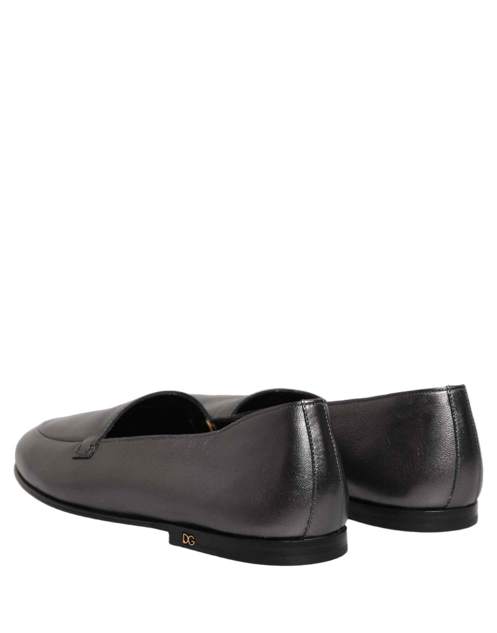 Dolce & Gabbana Silver Leather DG Logo Slip On Loafers Shoes