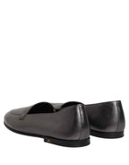 Dolce & Gabbana Silver Leather DG Logo Slip On Loafers Shoes